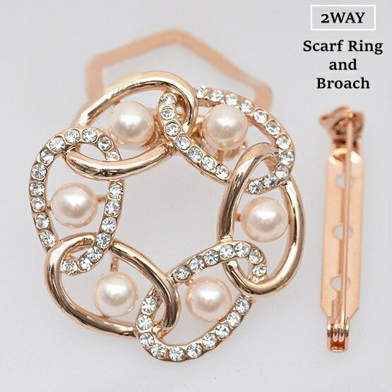 送料無料 スカーフリング 2way ブローチ レディース アクセサリー ラインストーン フェイクパール おし..
