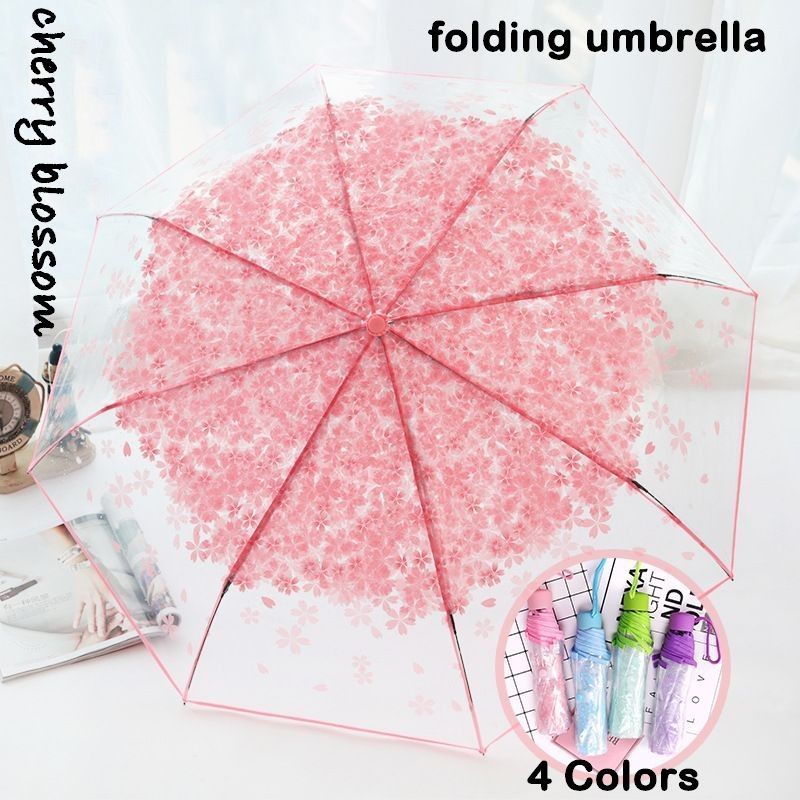 送料無料 折りたたみビニール傘 レディース ファッション小物 クリア 桜 花柄 フラワー 透明 おしゃれ かわいい カラフル パイピング 三つ折り コンパクト パステル
