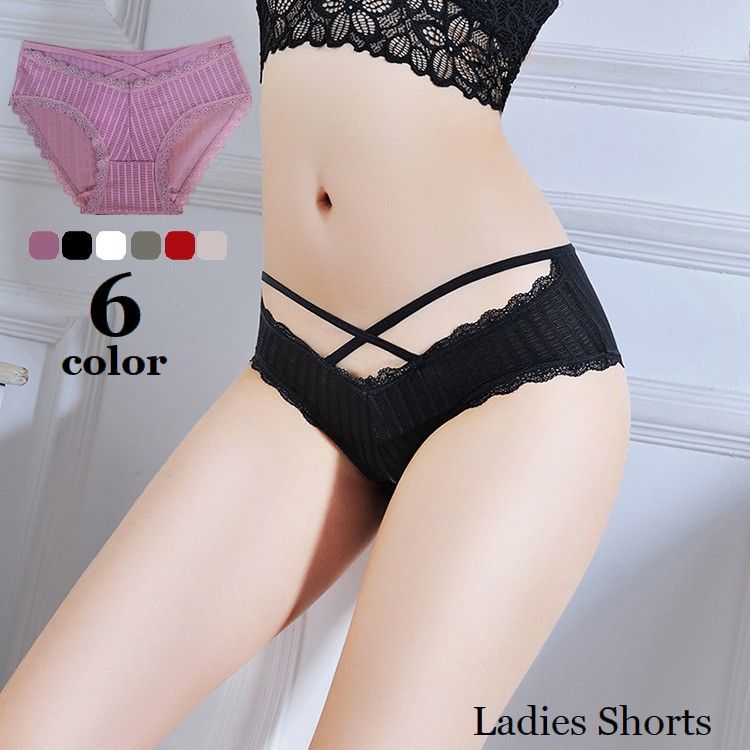 送料無料 スタンダードショーツ パンツ レディース パンティー フルバック 女性下着 ショーツ 紐 クロス レース 透け感 V字 無地 ソリッドカラー 婦人下着 アンダーウェア おしゃれ