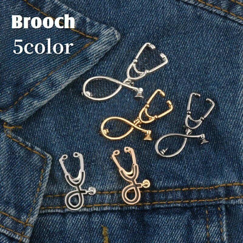 送料無料 ブローチ ピンブローチ ラペルピン レディース メンズ 男女兼用 アクセサリー バッジ 聴診器 かわいい おしゃれ 小ぶり 小さめ 胸元 胸ポケット アクセント ピンズ ピンズブローチ 看護師 医師 病院 プレゼント ギフト 金色 銀色 黒