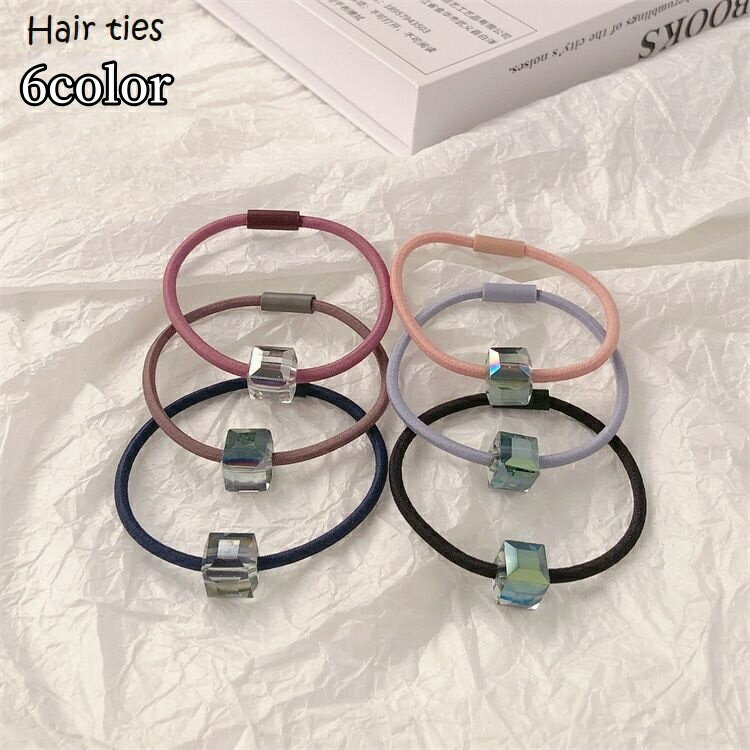 乐天商城 - 送料無料 ヘアゴム レディース ヘアアクセサリー クリア キューブ おしゃれ かわいい 可愛い シンプル きれいめ まとめ髪 ポニーテール お出かけシーン 仕事 青 黒 グレー