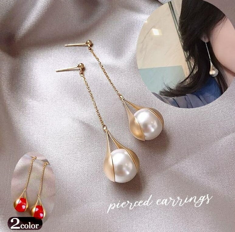 Free shipping! Women's stud earrings, faux pearl, long chain, gold color, large single pearl, high-quality, elegant, casual, stylish, cute, and eye-catching. Perfect for everyday wear. A great fashion accessory and gift.