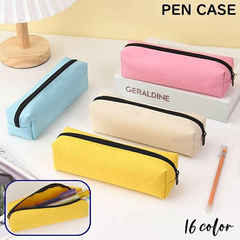 送料無料 ペンケース 筆箱 筆入れ 小物入れ 化粧ポーチ メイクポーチ オックスフォード コスメ収納 大容量 軽量 スクエア シンプル無地