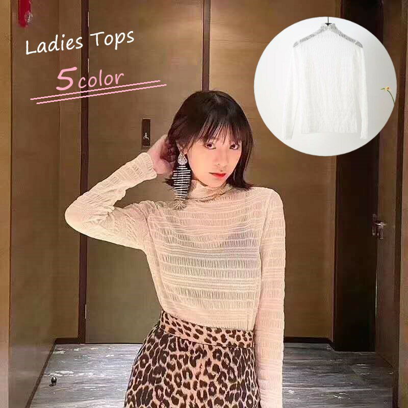 送料無料 ブラウス レディース 女性 トップス 長袖 ハイネック 薄手 透け シフォン生地 メッシュ シースルー 無地 ホワイト ブラック ピンク シンプル かわいい キュート セクシー クール かっこいい フェミニン おしゃれ 春 夏