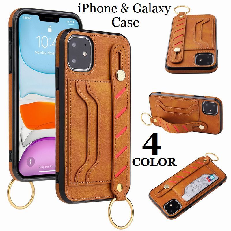 Rakuten - 送料無料 スマートフォンケース スマホカバー iPhoneケース Galaxy Android iPhoneカバー ベルト付き カードポケット付き スタンド機能 リング付き レザー調 落下防止 背面保護 傷予防 カッコいい おしゃれ アイフォンケース アンドロイド