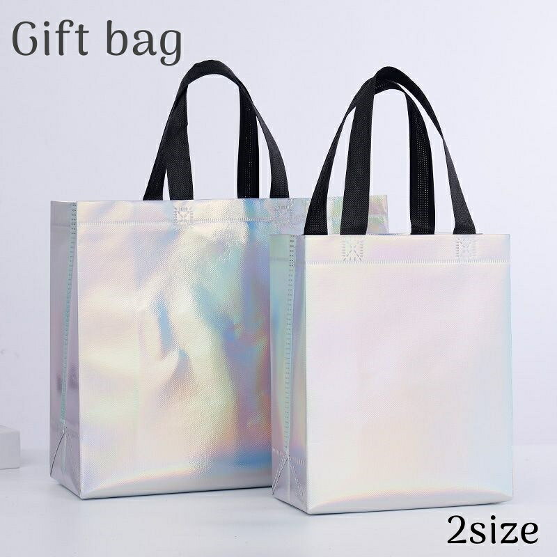 送料無料 ギフトバッグ 2枚セット 手提げ 手土産袋 ショッピングバッグ レインボーカラー 虹 キラキラ プレゼント ラッピング用品 バレンタイン ホワイトデー おしゃれ
