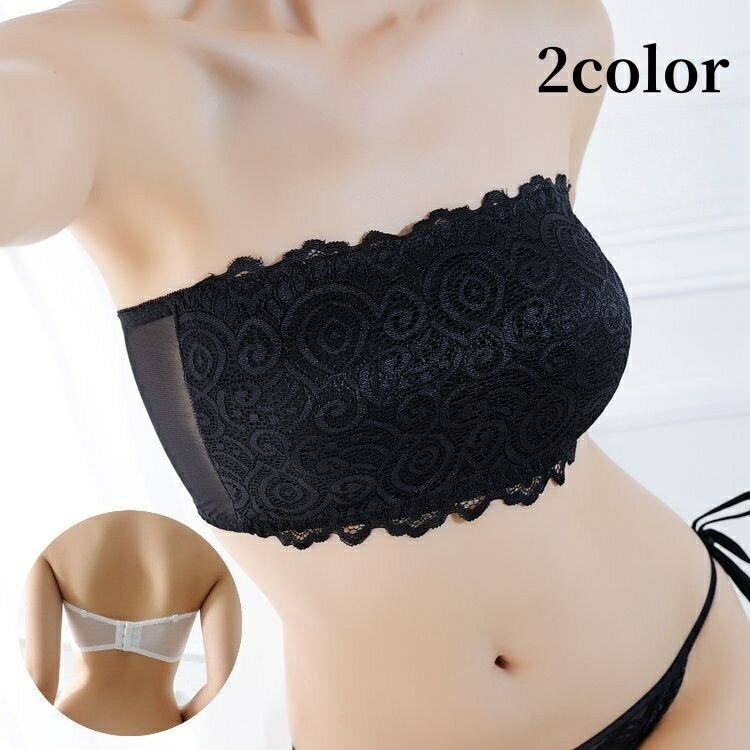 送料無料 ストラップレスブラ レディース インナー 下着 ブラジャー チューブブラ チューブトップ ベアトップ レース ノンワイヤー 透け感