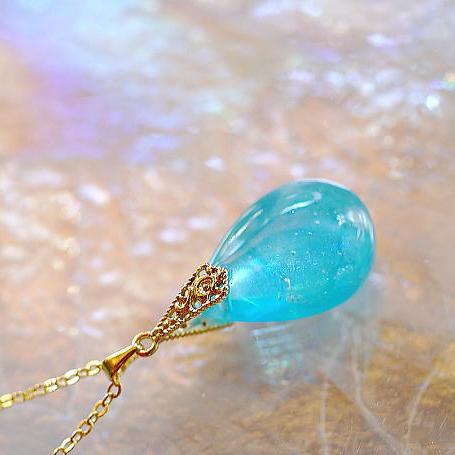 Rakuten - 『Blue fog drops』 ガラスアクセサリー ネックレス・ペンダント 円・楕円・ドロップタイプ