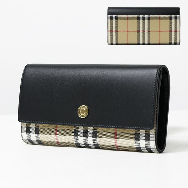 バーバリー 長財布 レディース BURBERRY バーバリー Vintage Check and Leather Continental Wallet 長財布 ビンテージチェック ロゴ 本革 レザー レディース 8057972