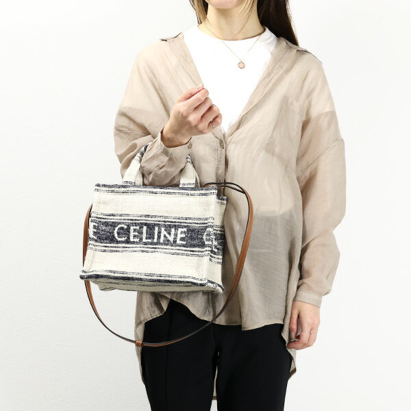 セリーヌ トートバッグ レディース 【5/31迄！SNSフォロワーさん限定 5％OFFクーポン発行中】CELINE セリーヌ SMALL CABAS THAIS IN STRIPED TEXTILE WITH CELINE JACQUARD スモール カバ タイス トートバッグ ショルダーバッグ 2way ストライプ ロゴ レディース 199162ERP 01WB