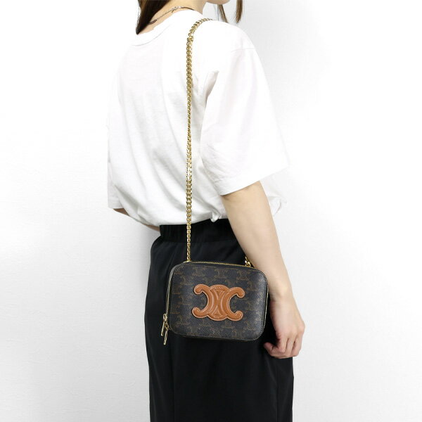 【5/18限定！当選確率1/2 最大100％バック】Celine セリーヌ Box Chain Cuir Triomphe Shoulder Bag ショルダーバッグ クロスボディバッグ チェーンボックス キュイル トリオンフ 鞄 キャンバス レディース 10L052EGP