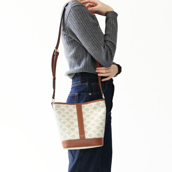 【5/18限定！当選確率1/2 最大100％バック】CELINE セリーヌ SMALL BUCKET IN TRIOMPHE CANVAS SHOULDER BAG トリオンフ バケットバッグ ショルダーバッグ 2way 肩掛け 斜め掛け レザー 本革 レディース 191442FLC