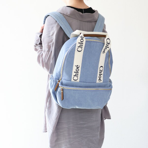 Chloe クロエ Logo Backpack バックパック リュックサック 鞄 A4対応 通勤 通学 デニム コットン ロゴ キッズ 女の子 大人もOK C20044