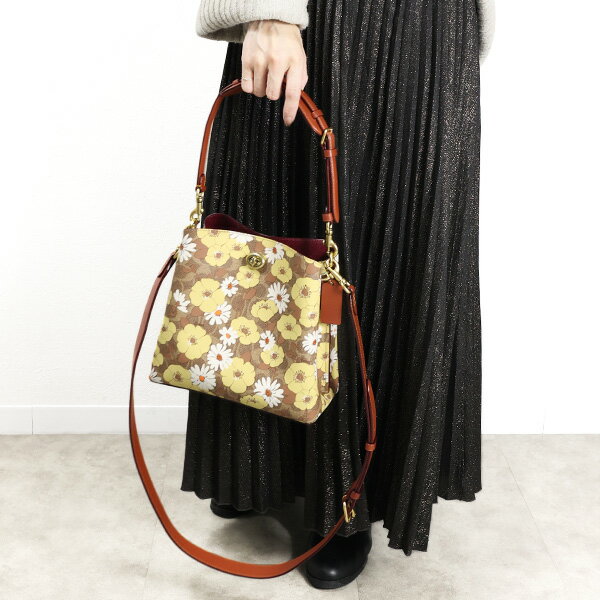 Coach コーチ Floral Print Willow Backet Bag C9722 バスケットバッグ ショルダーバッグ 鞄 肩掛け 斜め掛け 2way 花柄 ロゴ 本革 レザー レディース