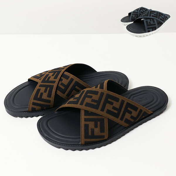 FENDI フェンディ FF Logo Cross Slider Slippers 7X1222 A63T F1425 F16OJ FFロゴ クロス スライダースリッパ サンダル ズッカ柄 メンズ