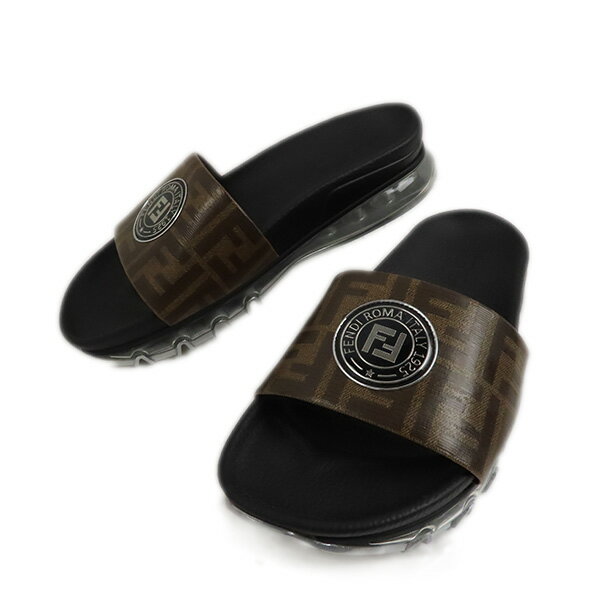 【5/18限定！当選確率1/2 最大100％バック】FENDI フェンディ FF Logo Slider Slippers 7X1233 A7MP F16YE FFロゴ スライダースリッパ サンダル ズッカ柄 メンズ