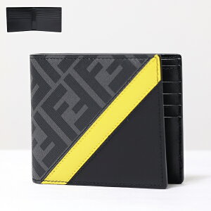 FENDI フェンディ Fendi Diagonal Bi-Fold Wallet 二つ折り財布 折りたたみ財布 小銭入れなし コンパクト FFロゴ ズッカ柄 レザー メンズ 7M0169A9XS