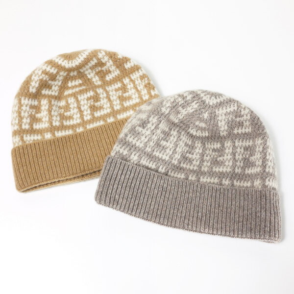 【5/18限定！当選確率1/2 最大100％バック】FENDI フェンディ FF Logo Beanie ニット帽 ビーニー 帽子 リブ FFロゴ ズッカ柄 カシミア レディース FXQ913 ALSY