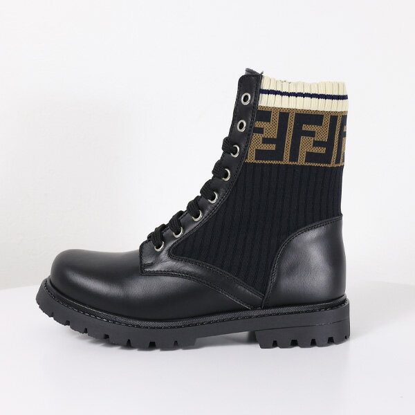 【5/31迄！SNSフォロワーさん限定 5％OFFクーポン発行中】FENDI フェンディ FENDI KIDS TRONCHETTO SHORT BOOTS バイカーブーツ ショートブーツ ラウンドトゥ レースアップ キッズ 大人もOK レディース JMR329 A8CU 3