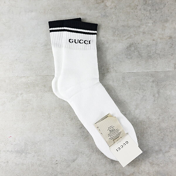 GUCCI グッチ ソックス Logo Socks 496493 4G293 メンズ 靴下 ロゴ ライン リブ ストレッチコットン ショート丈 LaG Onlinestore