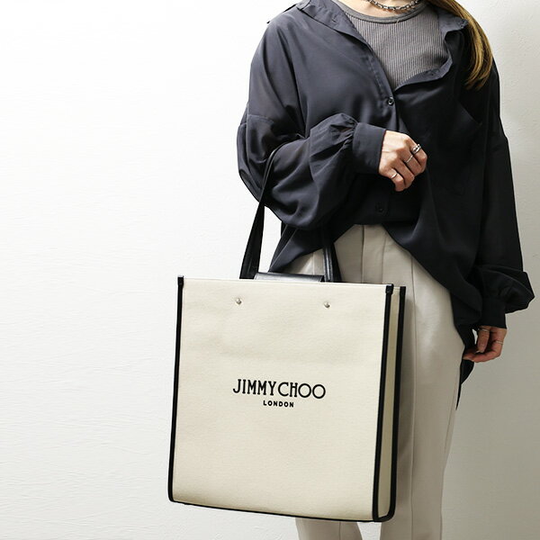 【5/31迄！SNSフォロワーさん限定 5％OFFクーポン発行中】JIMMY CHOO ジミーチュウ N/S Tote Bag L トートバッグ 鞄 キャンバス ロゴ レザー 本革 レディース N S TOTE L CZM