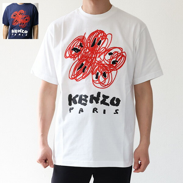 KENZO ケンゾー KENZO DRAWN VARSITY EMBROIDERED ボケフラワー Tシャツ 半袖 クルーネック クラシックフィット コットン ロゴ 刺繍 メンズ T-SHIRT FE55TS273 4SG LaG Onlinestore