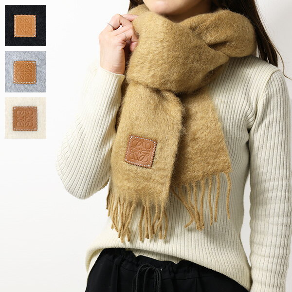 【11月5日限定！当選確率 1/2 100％ポイントバッグ゛！ 要エントリー】LOEWE ロエベ MOHAIR SCARF モヘア ストール マフラー フリンジ ウール レザー アナグラムロゴ レディース F655254X01