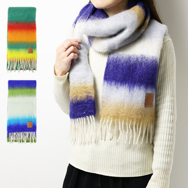 LOEWE ロエベ STRIPES MOHAIR SCARF ストライプ モヘア ストール マフラー フリンジ ウール レザー アナグラムロゴ レディース F000487XDW