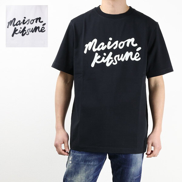 メゾンキツネ Tシャツ メンズ Maison Kitsune メゾンキツネ Handwriting Logo Comfort T-Shirt Tシャツ 半袖 クルーネック コンフォート ショートスリーブ コットン ロゴ メンズ MM00101 KJ0118