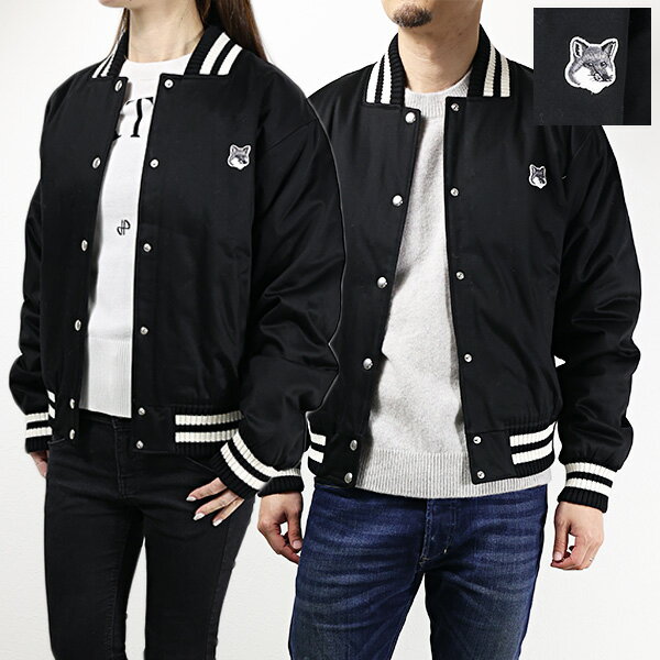 Maison Kitsune メゾンキツネ ブルゾン Fox Head Patch Bomber Jacket LW02104WW0093 レディース メンズ テディジャケット スタジャン コットン サテン フォックスヘッド パッチ アウター LaG Onlinestore