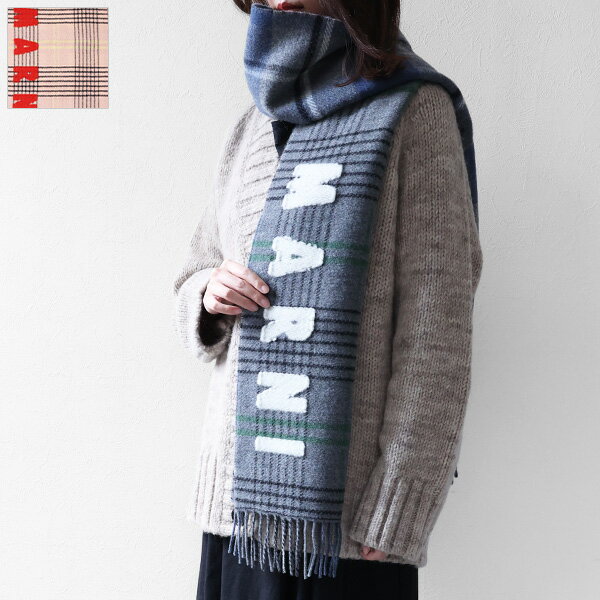 MARNI マルニ Double Check Wool Scarf ダブルチェック ウール マフラー チェック柄 フリンジ ロゴ レディース SCMC0119Y0UAW035 LaG Onlinestore