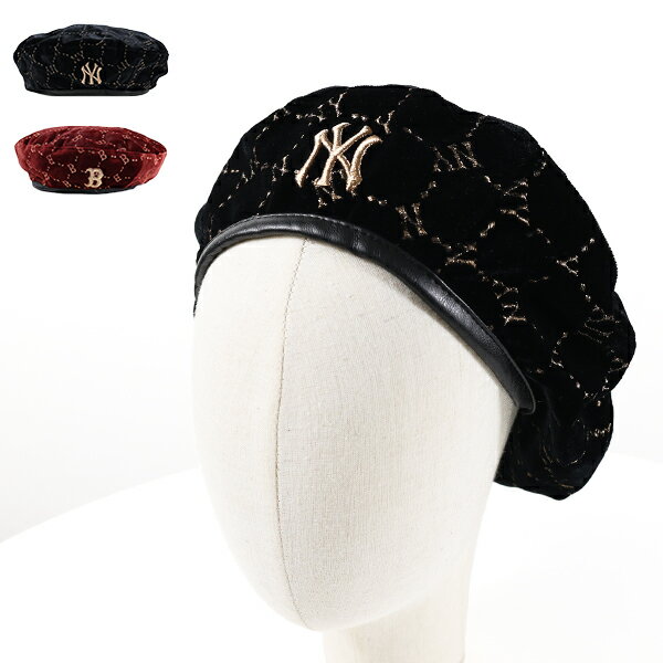 MLB Korea エムエルビーコリア ベレー帽 Monogram Velvet Beret 3ACBVG016 レディース 帽子 モノグラム ベルベット NY ヤンキース B レッドソックス LaG Onlinestore