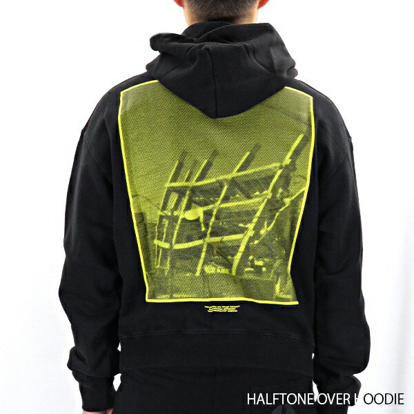 Off White オフホワイト HALFTONE OVER HOODIE メンズ フーディ 長袖 スウェット〔OMBB037E19E30008 1060〕ブラック イエロー ロゴ