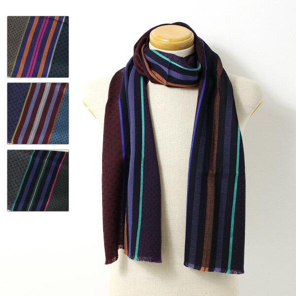 ポールスミス マフラー（メンズ） Paul Smith ポールスミス Mixed Panel Jacquard Silk Mix Scarf マフラー ストール ストライプ ウール ロゴ メンズ M1A 366E AS22