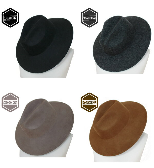Pompadour ポンパドール Wool Hat ウール ハット [レディース つば広ハット 中折れ ウール100% ブラック チャコール モカ キャメル ベージュ]