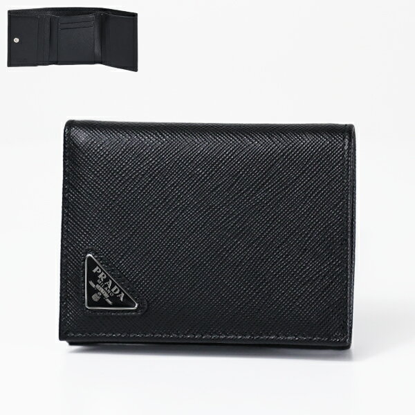 【5/18限定！当選確率1/2 最大100％バック】PRADA プラダ Tri-Fold Wallet 三つ折り財布 ミニ財布 小銭入れなし トライアングルロゴ レザー 本革 メンズ 2MH041 QHH