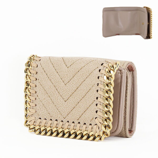 【5/31迄！SNSフォロワーさん限定 5％OFFクーポン発行中】Stella McCartney ステラマッカートニー Trifold Wallet Eco Shaggy Deer Chevron Quilting Gold Chain ミニ財布 三つ折り財布 コンパクト 小銭入れ付き チェーン ファラベラ キルティング レディース 521371 W70006