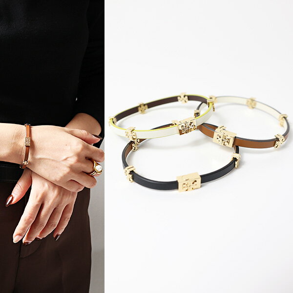 Tory Burch トリーバーチ ELEANOR LEATHER BRACELET ブレスレット バングル アクセサリー 18K ゴールド 真鍮 レザー 本革 ロゴ シンプル レディース 147235