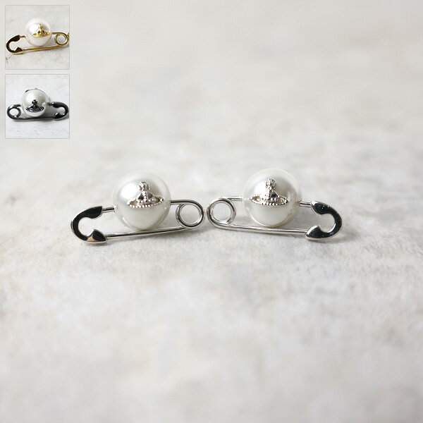 ヴィヴィアンウエストウッド Vivienne Westwood ヴィヴィアンウエストウッド Safety Pin Pearl Orb Earrings スタッドピアス ピアス アクセサリー 両耳用 真鍮 パール ピンモチーフ オーブ ロゴ レディース 62010004