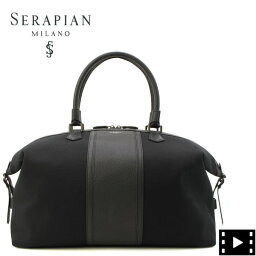 セラピアン ボストンバッグ キャンバス CACHEMIREレザー 2WAYトラベルバッグ ショルダーベルト付き SERAPIAN TRAVEL BAG SRCANMTR707545YB06 SRP BLACK/BLACK