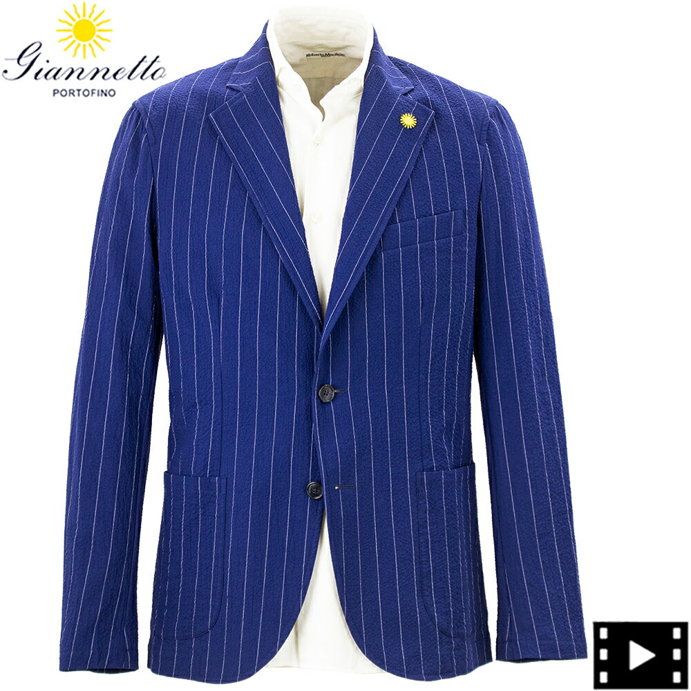 Rakuten - ジャンネット ジャケット メンズ ストレッチコットン シアサッカー ストライプ シャツジャケット GIANNETTO CORALLO JACKET 61260 6103-260CORA GNT 0001