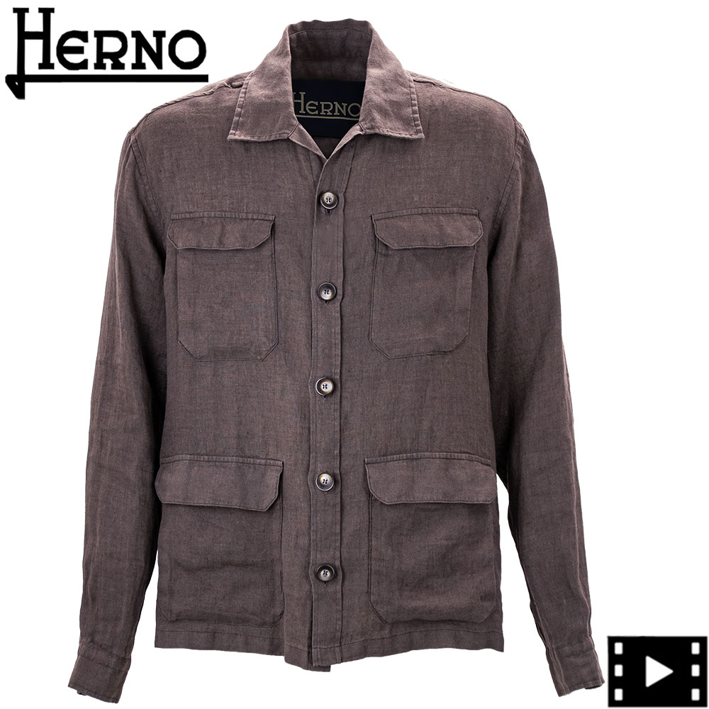 乐天商城 - ヘルノ シャツ メンズ ガーメントダイ リネン サファリシャツジャケット HERNO FI000152U HER 17159 8800