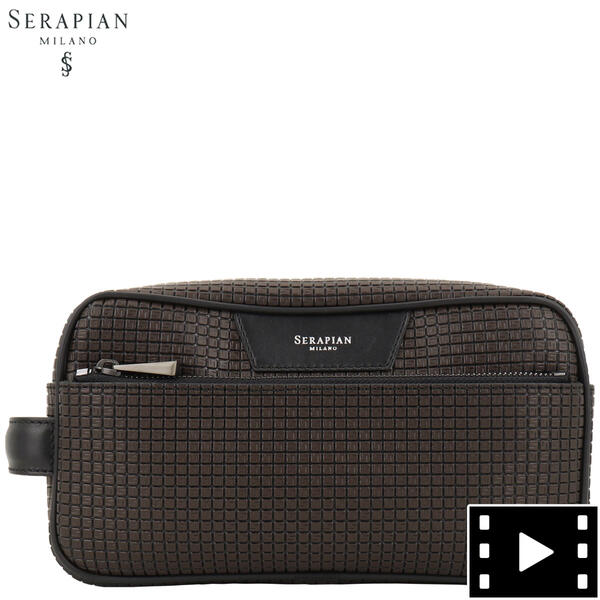 セラピアン ポーチ 型押しレザー ポーチ ウォッシュバッグ ビューティーケース SERAPIAN Stepan STEP5464-M24 B19 Chocolate/Black（ダークブラウン）