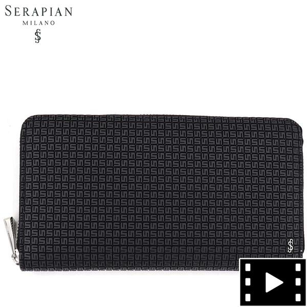 セラピアン 財布 PVC型押し ラウンドジップ長財布 SERAPIAN Stepan STEP7030-M19 CC3 Asphalt/Black（ダークグレー）