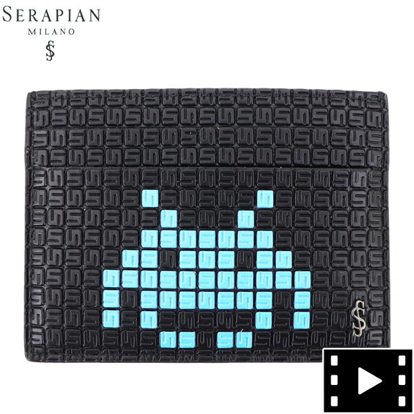 セラピアン カードケース スペースインベーダー 限定コラボレーションモデル PVC型押し SERAPIAN Stepan STPM624111 SRP SPACE INVADERS BLACK（ブラック×ブルー）special priceAM m-zasale