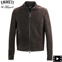 エンメティ ライダース メンズ カーフスキン スエードレザー シングルライダースジャケット ユーリ EMMETI JURI EMT SPCALF SUEDE DARK BROWN（ダークブラウン）