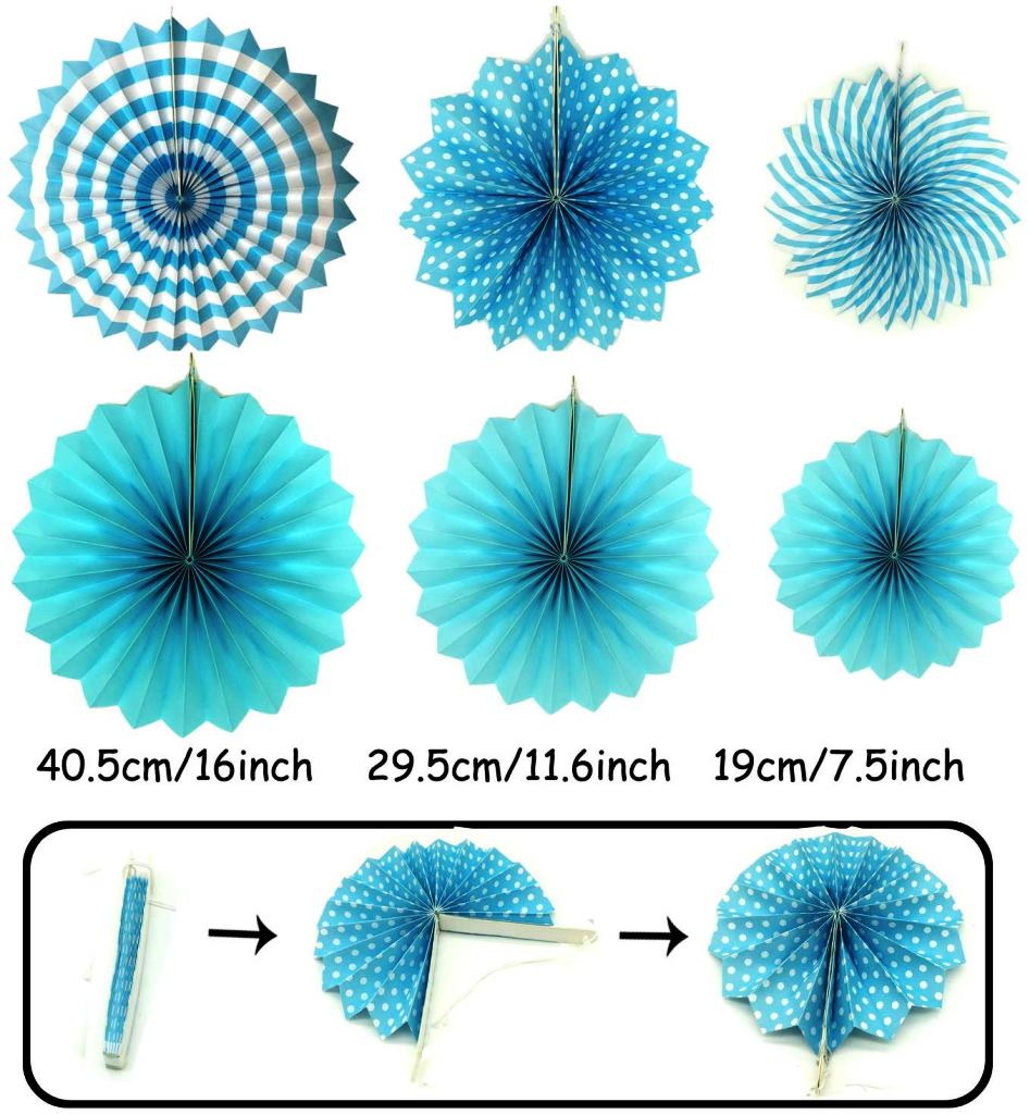 ZERODECOパーティーデコレーション21ピース(ブルー)ハンギングペーパーファン ポンポンフラワーズ 花輪ストリングポルカドット 誕生日、結婚式の装飾 メキシコパーティー用の三角形の旗布旗 インテリア 誕生日 結婚式 ブライダル 飾り クリスマス ハロウィン 青