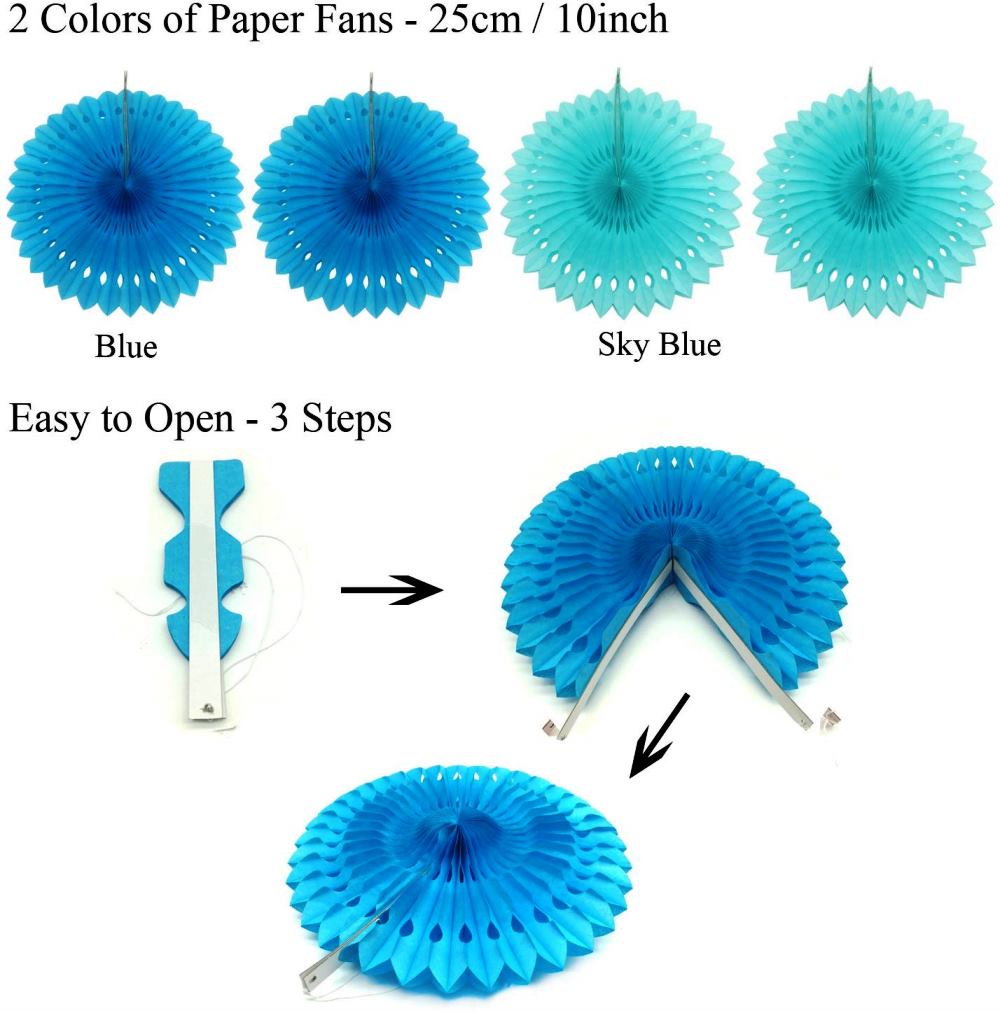 ZERODECOパーティーデコレーション21ピース(ブルー)ハンギングペーパーファン ポンポンフラワーズ 花輪ストリングポルカドット 誕生日、結婚式の装飾 メキシコパーティー用の三角形の旗布旗 インテリア 誕生日 結婚式 ブライダル 飾り クリスマス ハロウィン 青
