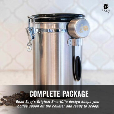 Bean Envyコーヒーキャニスター(シルバー・22.5オンス)約665ml CO2を排出するWicovalve製の脱ガスバルブ 日付セット コーヒー豆、お茶、小麦粉、砂糖などを保管 珈琲 気密性 収納