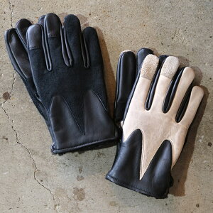 Vin&Age(ヴィン＆エイジ)【VGW23 S-NS】【EARLY WINTER GLOVES -scallope-】秋グローブ エイジング加工甲部ボア 平部一枚革モーターサイクルグローブ バイクグローブ 牛革